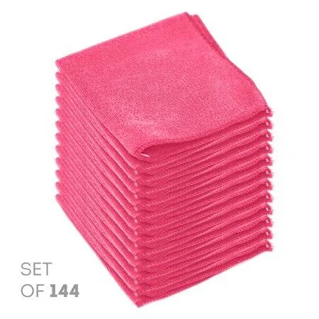 Etienne Alair Super Soft Microfiber Cleaning Cloth - Set of 144 Pink Washcloths - 12 x 12 Inches
