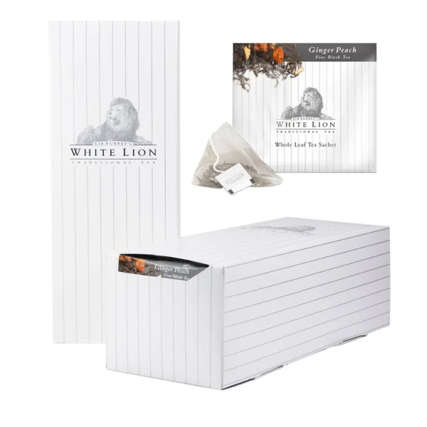 White Lion Tea Rise NA Ginger Peach Tea - 8 oz, Box of 40 Sachets