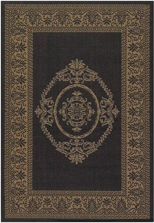 Couristan Recife Antique Medallion Area Rug - 8&6 inch Round, Black-Cocoa