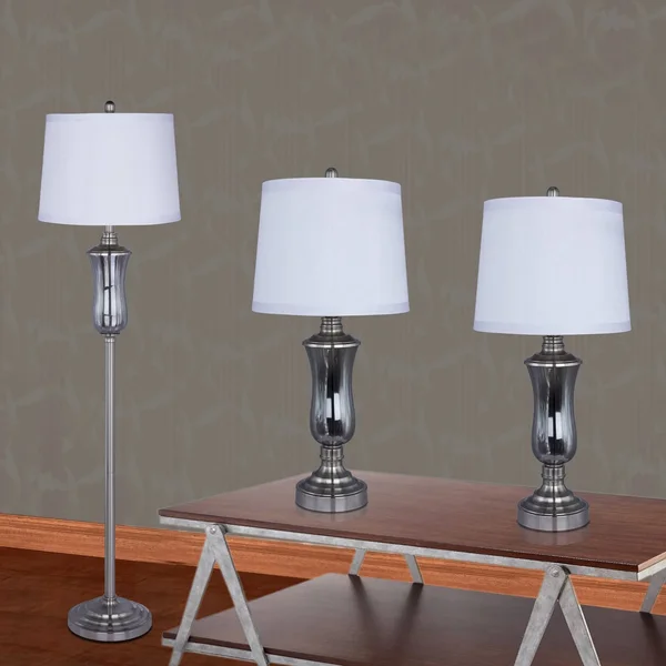 Fangio Lighting 3PC Seeded Glass & Metal Lamp Set in Bronze Finish