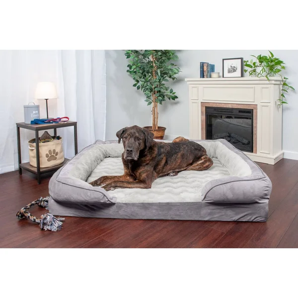 FurHaven Velvet Waves Perfect Comfort Orthopedic Sofa Dog Bed - Jumbo, Granite Gray