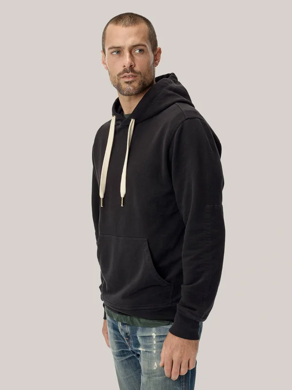 Buck Mason Men's Brushed Loopback Hooded Sweatshirt in Black - Size Small, Cotton