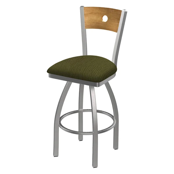 Holland Bar Stool 830 Voltaire 25x22 Counter Stool with Anodized Nickel Finish, Axis Grove SEAT, Dark Cherry Oak BACK, and 360 S