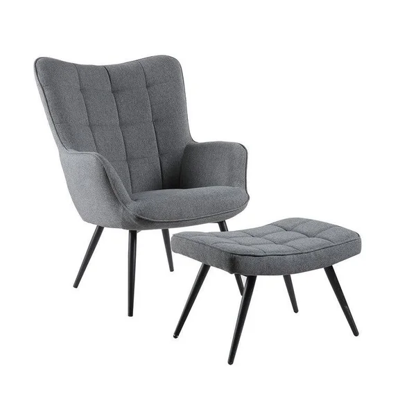 Best Master Furniture 2 Pieces Upholstered Fabric Accent Chair and Ottoman - Grey (Fabric)