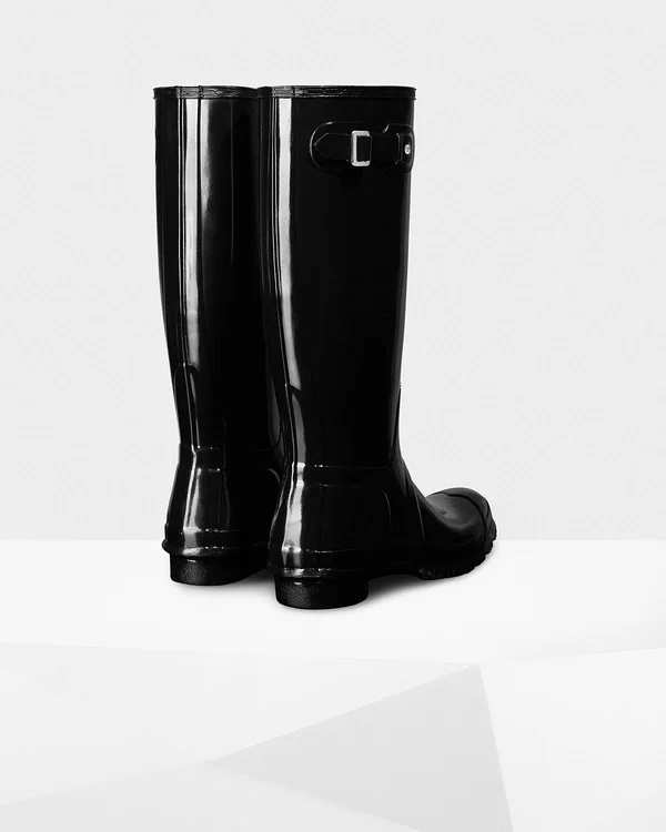 Hunter Women's Original Tall Gloss Rain Boot - Size: 5, Black