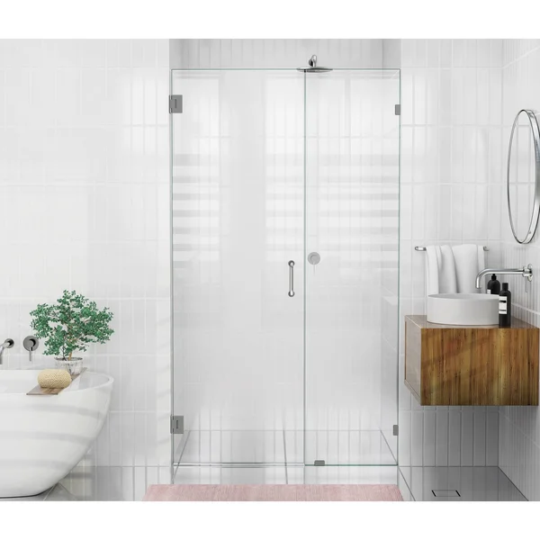 Glass Warehouse GW-WH-47-25-BN 47.25x22 W x 78x22 H Hinged Frameless Shower Door Finish: Nickel