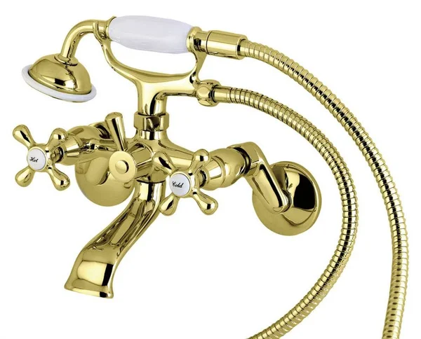 Kingston Brass KS266PB Tub Wall Mount Clawfoot Tub Filler with Hand Shower - Polished Brass