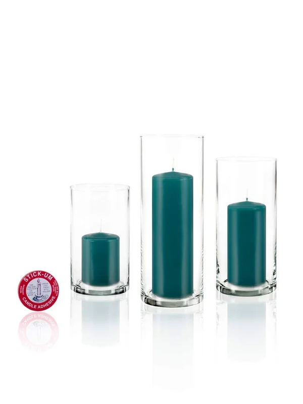 Yummi Set of 36 Slim Pillar Candles and Cylinder Vases - Turquoise