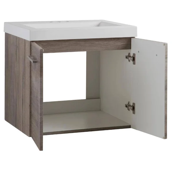 Domani Stella 24 in. W x 19 in. D Wall Hung Bath Vanity in White Washed Oak with Cultured Marble Vanity Top in White with Sink