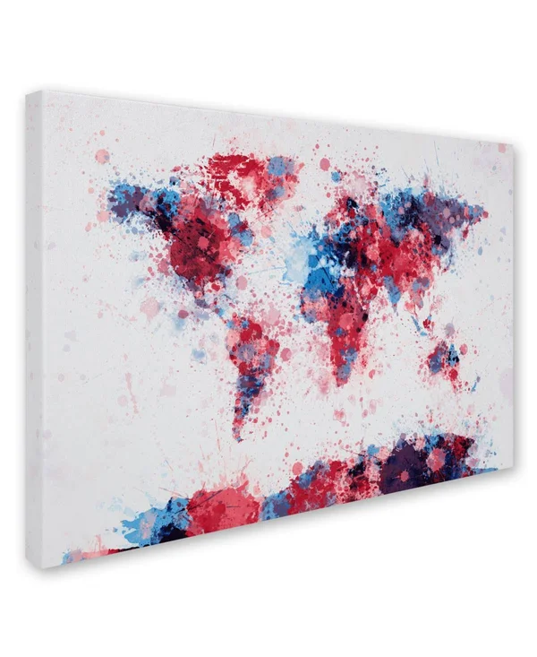 Trademark Art 'Paint Splashes World Map' Canvas Art by Michael Tompsett - 16x24
