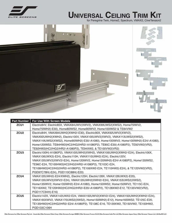 Elite Screens Universal Ceiling Trim Kit - ZCU1 - Mounting kit for Projection screen