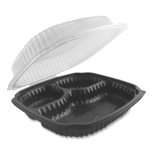 Anchor Packaging 4699931 Culinary Lites Microwavable 3-Compartment Container, 20 oz/5 oz/ 5 oz, 9 x 9 x 3.01, Clear/Black, 100/C