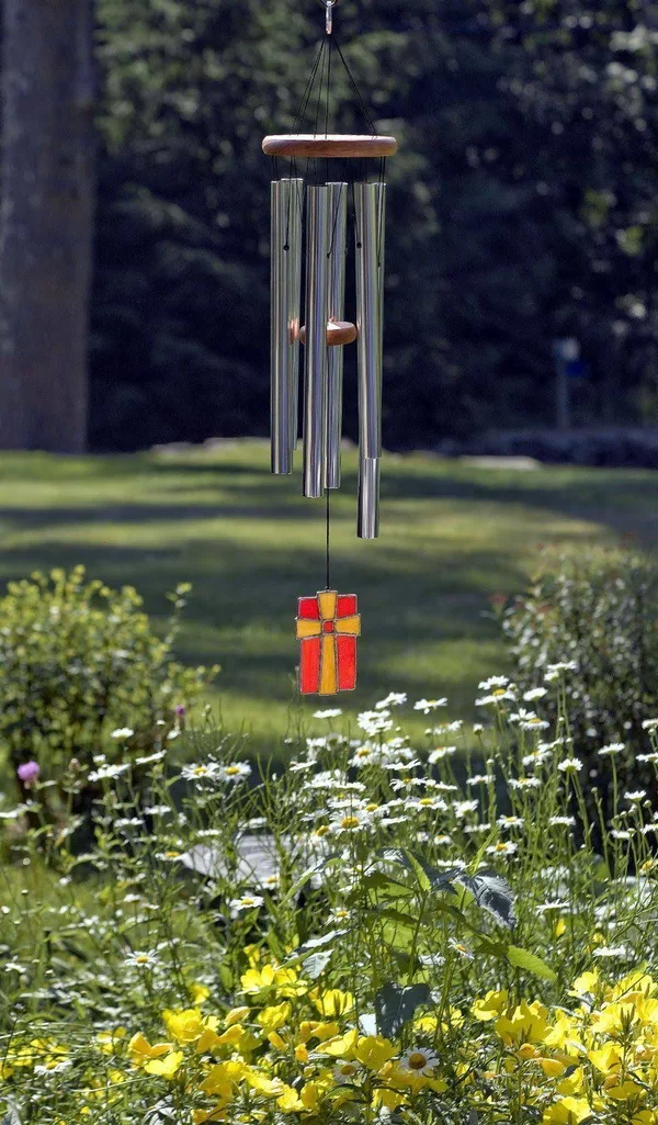 Woodstock Chimes Amazing Grace Stained Glass Windchime, Silver