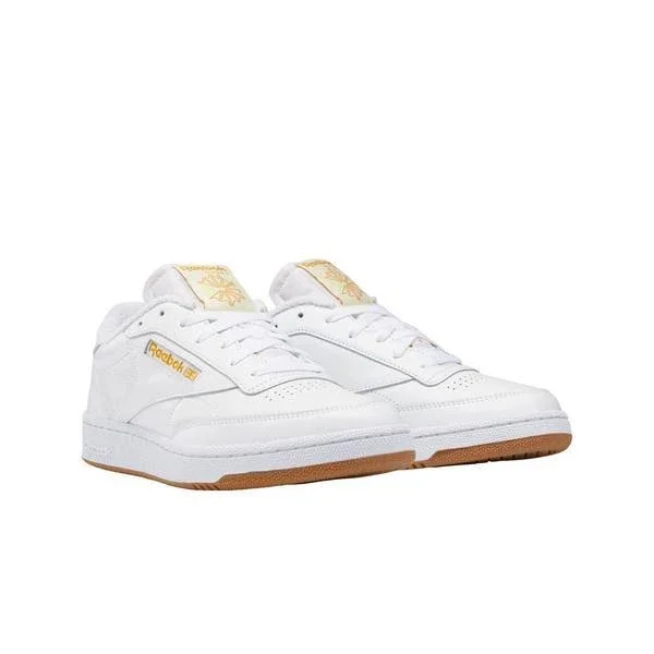 Reebok Club C 85 White/Yellow Grade School Girls& Tennis Shoes - Size: 3.5, Leather
