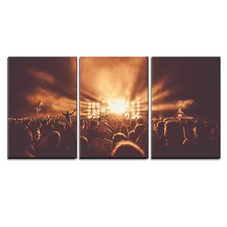 Wall26 - 3 Piece Canvas Wall Art - Crowd at Concert - Modern Home Decor Stretched and Framed Ready to Hang - 24 inchx36 inchx3 P