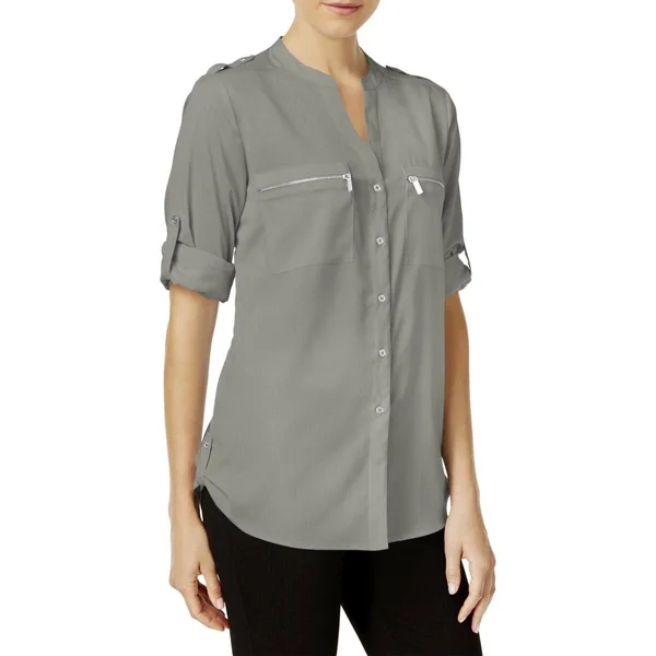 Calvin Klein Rolled-Up Sleeves Blouse - Women's, Size: Small, Tin