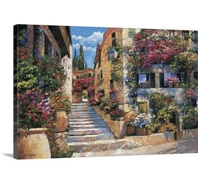 &Riviera Stairs& Howard Behrens Painting Print Winston Porter Size: 32x22 H x 48x22 W x 1.5x22 D - Format: Canvas