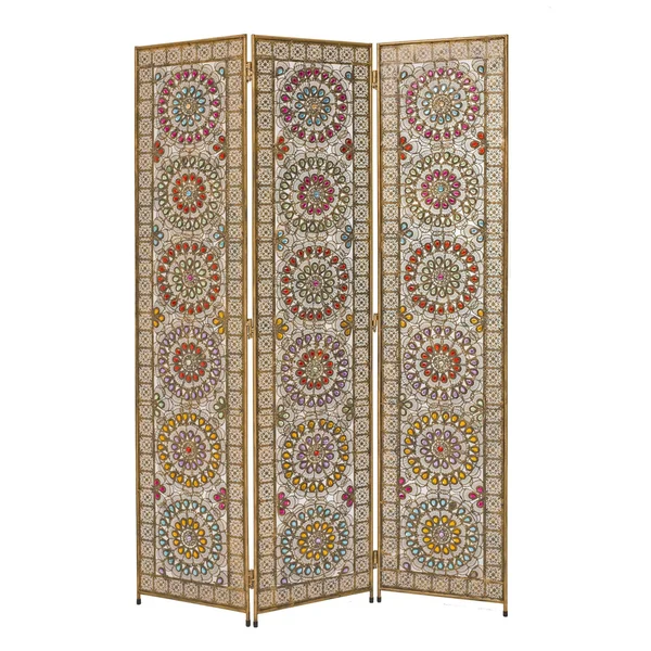 68x22 x 1x22 x 48x22 3 Panel Bronze Beaded Metal Mosaic Screen