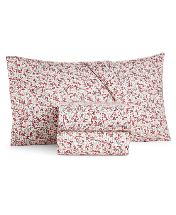 Martha Stewart Collection Printed Cotton Flannel 4-pc. Queen Sheet Set, Created for Macy&s - Holiday Floral
