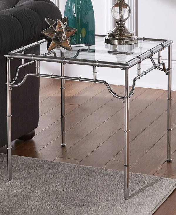 Inspire Q Gennadi Metal End Table with Glass Top - Silver