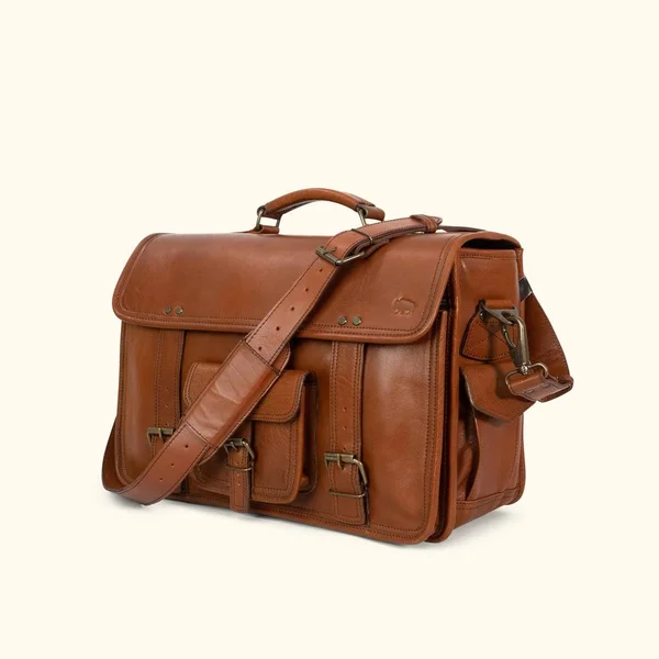 Roosevelt Buffalo Leather Briefcase Bag, Amber