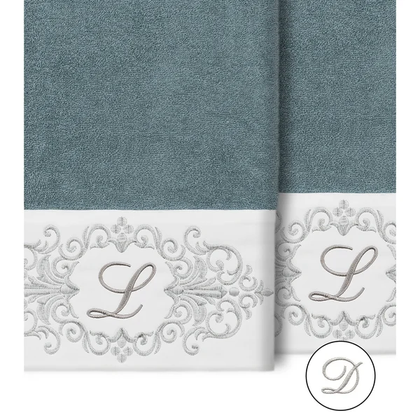 Linum Home Monica 2 Piece Embellished Bath Towel Set - Light Gray-B