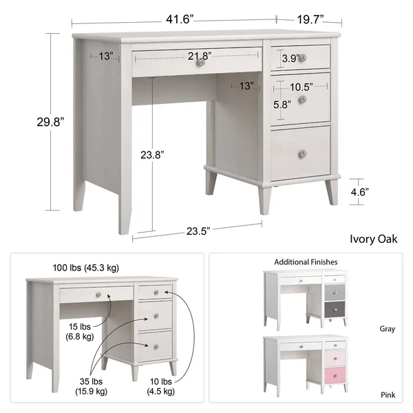 Little Seeds Monarch Hill Poppy Kids& White Desk - Peach/Taupe