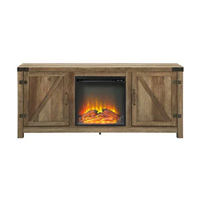 W. Trends 58x22 Farmhouse Barn Door Fireplace TV Stand for Most TV&s Up to 65x22 - Rustic Oak