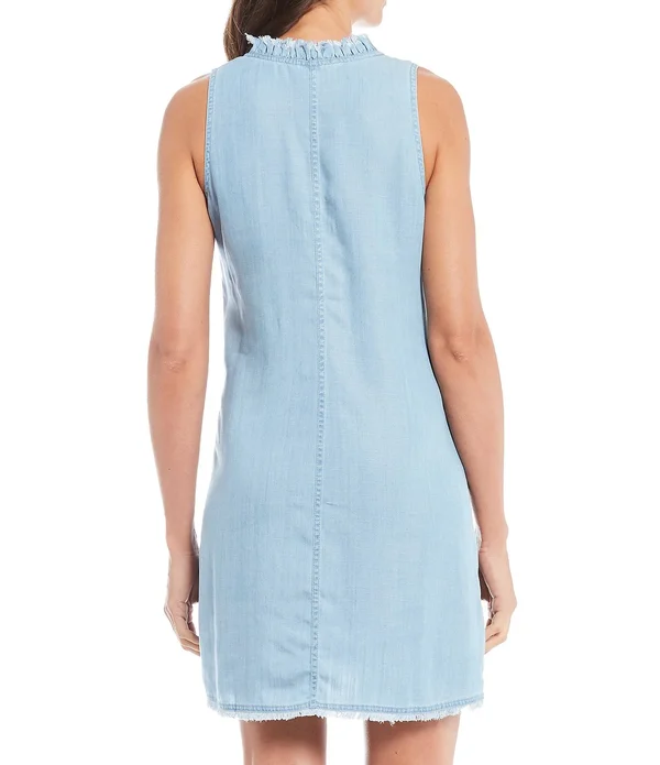 Tommy Bahama Women's Ruffle Chambray Shift Dress - Light Storm - Size Small