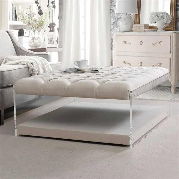 Brika Home Coffee Table Ottoman in Cream White - BR-1890351