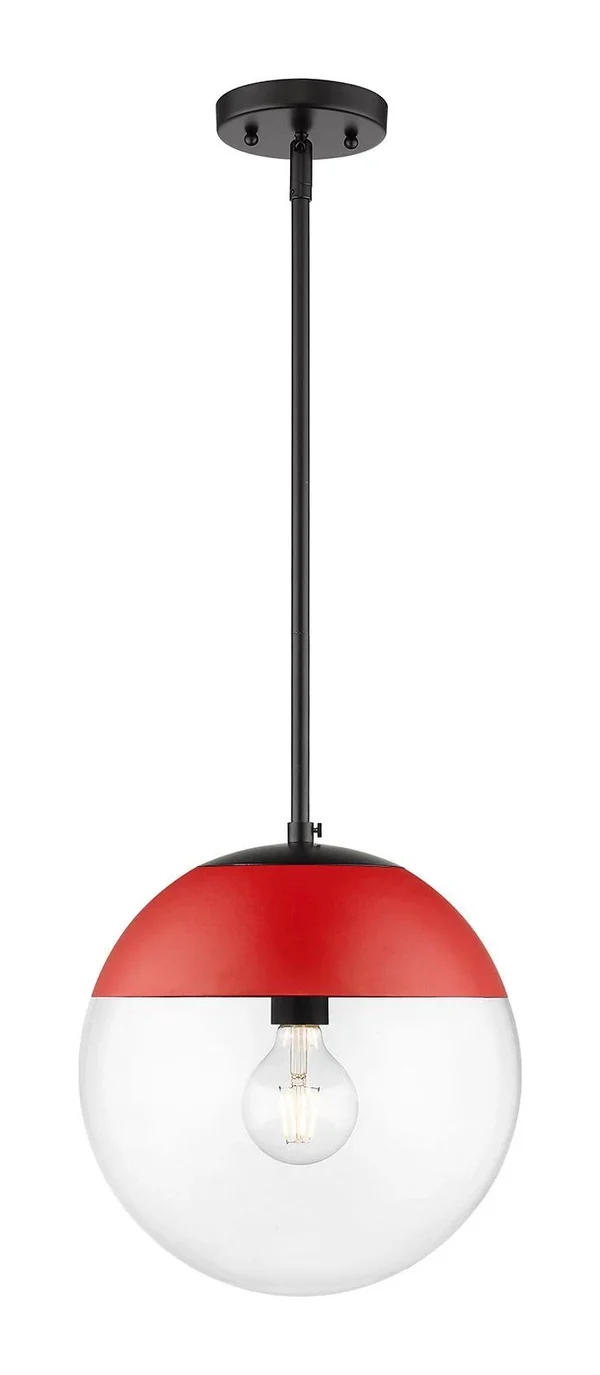 Golden Lighting 3219-L Blk-Red Dixon Pendant Light with Clear Glass & Red Cap Black