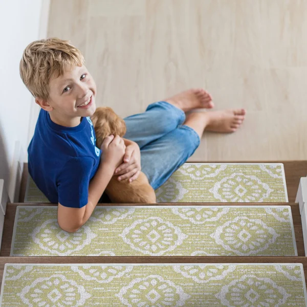 Sussexhome Flower Design 9x22 x 28x22 Stair Treads - 70% Cotton Anti-Slip Carpet Strips for Indoor Stairs-with Double Adhesive T