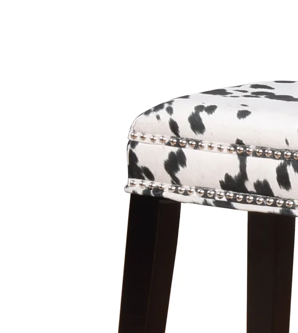 Traditional Style Wooden Counter Stool with Cow Print, Black and White