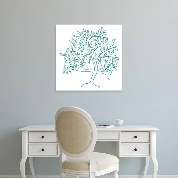 Easy Art Prints Jan Weiss's 'A Teal Tree' Premium Canvas Art - 36 x 36 - Classic Black Frame