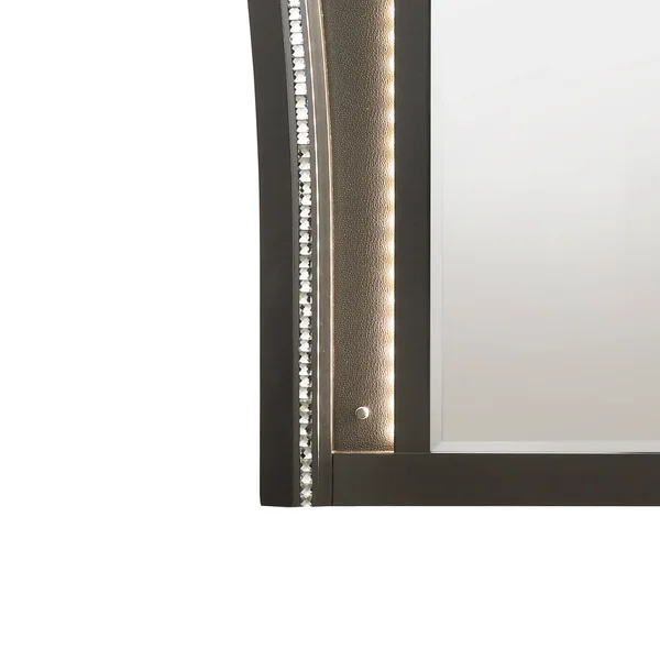 Contemporary Style Wooden Decorative Mirror with LED Lights - Gray