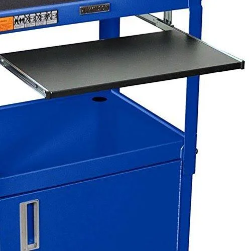 Luxor Steel Adjustable Height A/V Cart with Cabinet and Pullout Keyboard Tray, Blue