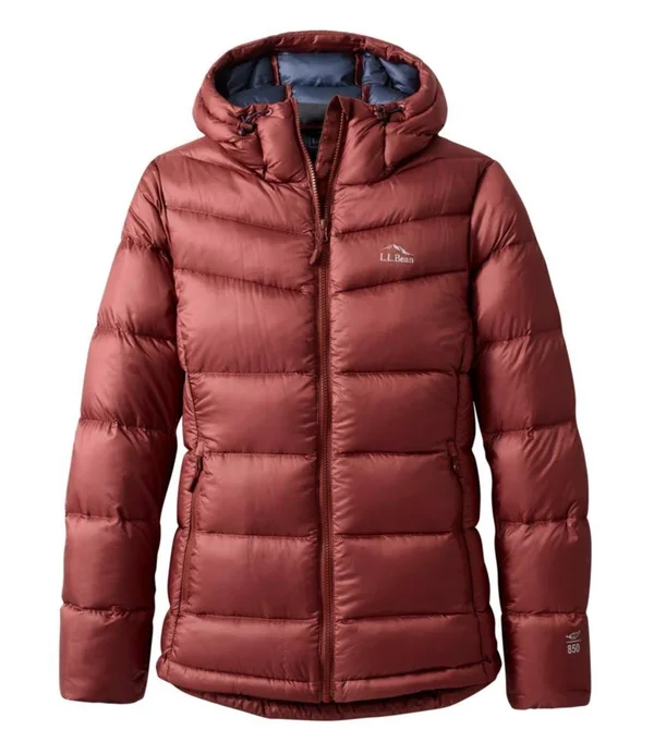 Women's Ultralight 850 Down Big Baffle Hooded Puffer Jacket Brown Small, L.L.Bean