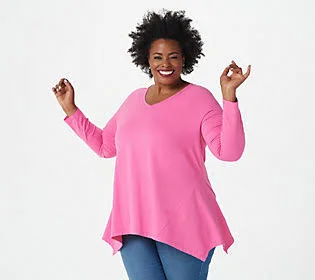 Isaac Mizrahi Live! Seamed Knit Top, Size 2X, Favorite Pink