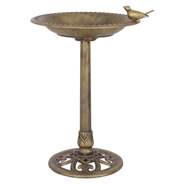 Costway Antique Gold Freestanding Pedestal Bird Bath Feeder Outdoor
