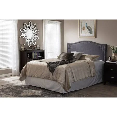 Skyline Decor Aubrey Modern and Contemporary Dark Grey Fabric Upholstered Queen Size Headboard, Gray