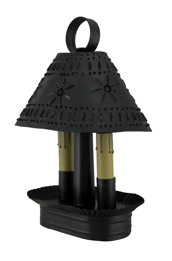 Smokey Black Finish 2 Light Punched Tin Accent Lamp