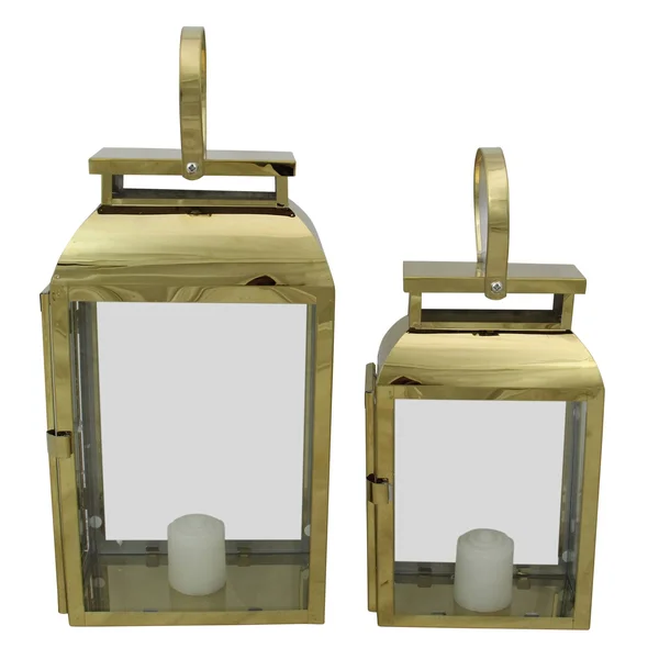 Raz Set of 2 Shiny Rectangular Metal Candle Lanterns 16x22