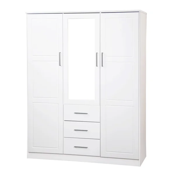 100% Solid Wood 3-Door Cosmo Wardrobe with Mirror 7115 by Palace Imports, Gray