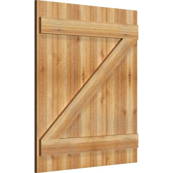 32 1/4x22W x 36x22H TimberCraft Six 5 3/8x22 Boards Joined Board-n-Batten Shutters w/Z-Bar, Rough Sawn Western Red Cedar (Per Pa