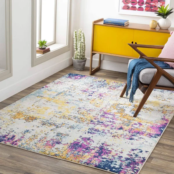 Art of Knot Abstract Modern Area Rug, Medium Gray, 87 in x 63 in, Size: 5&3 x 7&3, Pink