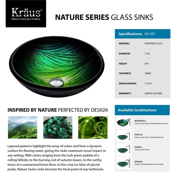 Kraus nei Glass Vessel Sink and Ramus Faucet - Satin Nickel