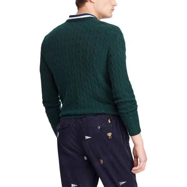 Ralph Lauren Men's Cable-Knit Cashmere Sweater - Size XXL in College Green