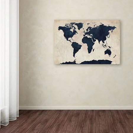 Trademark Global Michael Tompsett &World Map - Navy& Canvas Art