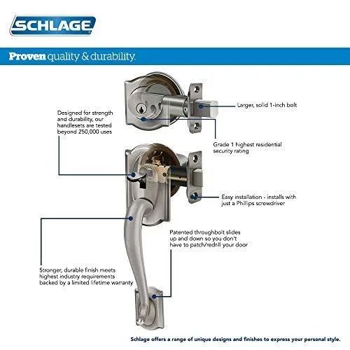 Schlage Lock Company Camelot Single Cylinder Handleset and Georgian Knob - Matte Black (F60 Cam 622 Geo)