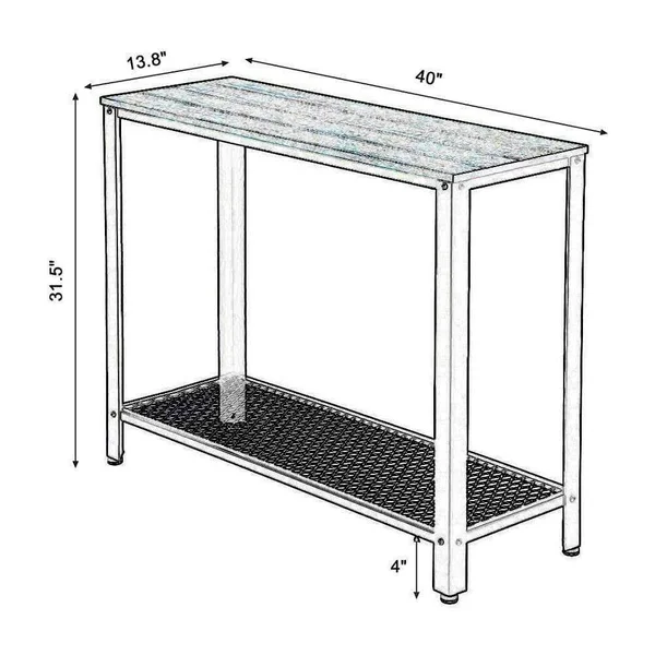 Iron Framed Console Table with Wooden Top and Wide Mesh Bottom Shelf Brown and Black